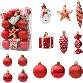 Vánoční dekorace 29 ks Závěsné Vánoční ozdoby do interiéru Různé tvary koule sněhulák šiška Bytový dekor na stromeček i slavnostní výzdobu červená