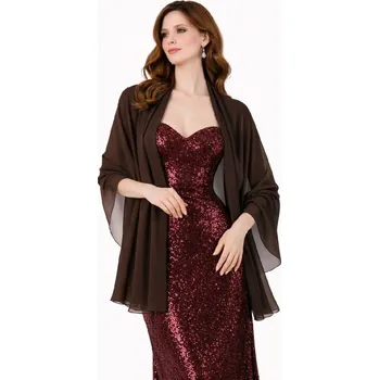 Šála šifónový šál přes ramena - přehoz přes společenské šaty Barva: Hnědá