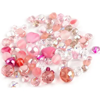 Dětské navlékací korálky Skleněné korálky ramš ohňovky sáček 50 gramů - 8 pudrová