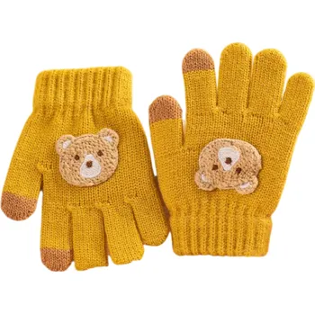 Rukavice Dětské pletené rukavice Velikost 2–6 let Vzor medvídka Teplé zimní rukavičky pro děti na venkovní nošení žlutá