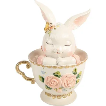 Dekorace králík v šálku s růžemi - 16*13*22 cm