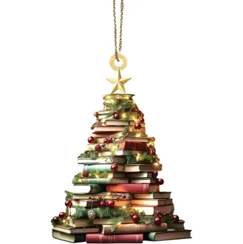 Vánoce Vánoční přívěsek s motivem knih Okenní závěsná dekorace na stromeček pro knihomoly a milovníky literatury Elegantní ozdoba do bytu