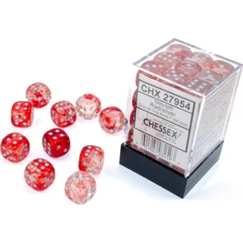 Příslušenství k deskovým hrám Chessex Sada 36 D6 12mm kostek Chessex - Nebula Red/silver Luminary - 27954