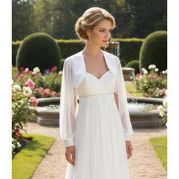 Bolerko Saténové svatební bolerko s mušelínovými rukávy - bílé: BD-63 Vybraná velikost: 36