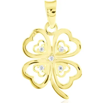 Přívěsek GEMMAX Zlatý přívěsek Čtyřlístek se zirkony pro štěstí – zlatý šperk ryzosti 585/1000 v Dárkovém balení s Certifikátem GLPYB-01746