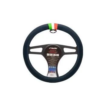 Autopotah Simoni Racing potah volantu Pretty – černá ekokůže / italská vlajka – 37–39 cm