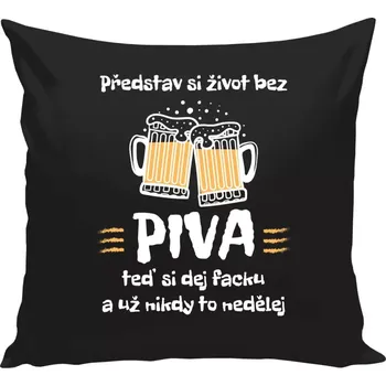 Polštář Polštář černý 40x40 cm Představ si život bez piva
