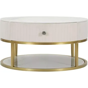 Konferenční stolek Konferenční stolek Montpellier 75 cm se zásuvkami zlatý/krémový/mramor