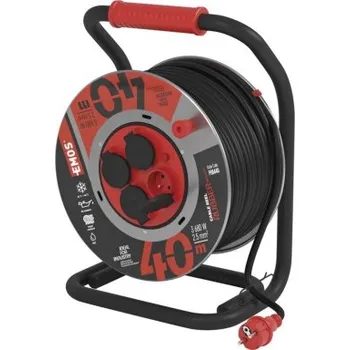 Napájecí kabel Venkovní prodlužovací kabel na bubnu 40m / 4 zás. / černý / guma-neopren / 230V / 2,5mm2