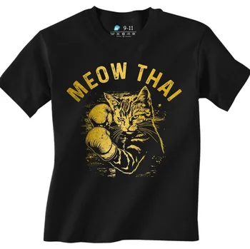 Chlapecké tričko Dětské tričko Kočičí Muay Thai Meow Thai (Velikost: 7-8, Barva: Černá)