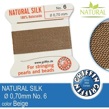 Nit Hedvábná nit s jehlou GRIFFIN síla nitě 0,70mm No.6 délka 2m. Barva Beige