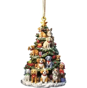 Vánoční dekorace Závěsná ozdoba s motivem pejsků Okenní dekorace na strom pro milovníky psů Psí přívěsek jako ozdoba stromečku