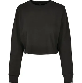 Dámská móda Build Your Brand Dámské crop top tričko s dlouhým rukávem - Černá | S