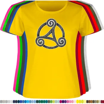 Dámské tričko damske-levne-bavlnene-tricko-potisk-druid-kelt-symbol-triskel Barva: Yellow - žlutá, velikost: S