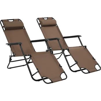 vidaXL Marketos Skládací zahradní lehátka 2 ks s podnožkou ocel hnědá