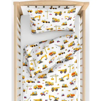 Povlečení Dětské bavlněné povlečení do postýlky - Nákladní auta a bagry 100 x 135 a 40 x 60 cm