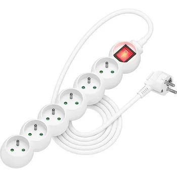 Elektrická zásuvka AlzaPower Arc prodlužovací přívod 230V 6 zásuvek vypínač 2m bílý