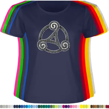 Dámské oblečení damske-levne-bavlnene-tricko-potisk-druid-kelt-symbol-triskel Barva: Navy - tmavě modrá, velikost: S