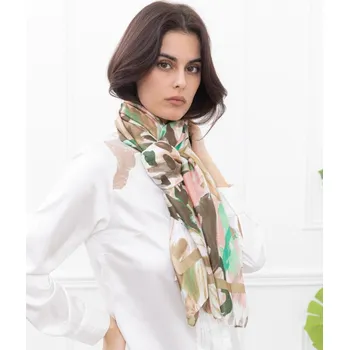 Šála Classic Scarf Béžová šála kolem krku s rozpitými květy i pléd přes ramena