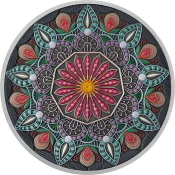 Stříbrná tříuncová medaile Mandala - síla a harmonie kolor standard