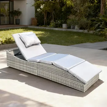 Zahradní lehátko Polohovatelné ratanové lehátko SAVANA šedá/sv. šedá