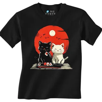 Chlapecké tričko Dětské tričko Zamilované Kočky na Sushi Rande (Velikost: 7-8, Barva: Černá)