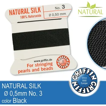 Nit Hedvábná nit s jehlou GRIFFIN síla nitě 0,5mm No.3 délka 2m. Barva Black