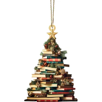 Vánoce Okenní závěsná ozdoba knihomol s motivem knížek Dekorace na strom Přivěsek pro milovníky čtení a knihoven