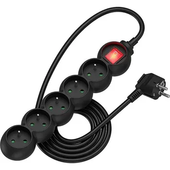 Elektrická zásuvka AlzaPower Arc prodlužovací přívod 230V 5 zásuvek vypínač 2m černý