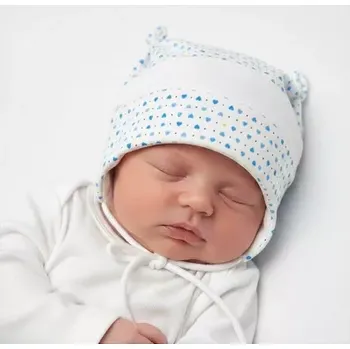 Čepice ESITO | Kojenecká čepice s růžky - srdce bílá / modrá / XS