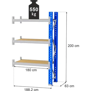 Dílenský regál Regál skladový MAGO HX (V: 200, Š:63, D:188,2 cm) s nosností 550 kg/ modul rozšíření
