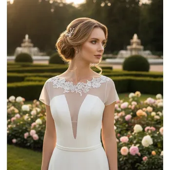 Bolerko Svatební bolerko z pružného tylu lemované krajkou - ivory: BD-308 Vybraná velikost: 40/42