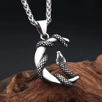 Řetízek Náhrdelník a přívěsek had na půlměsíci
