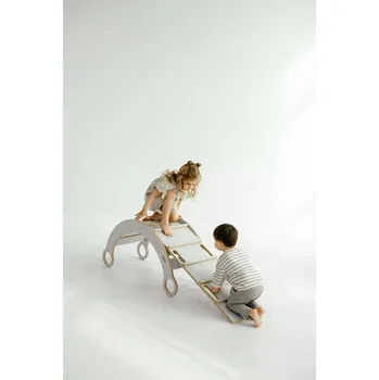 Dětská houpačka Dřevěná Montessori houpačka se skluzavkou/žebříkem M - bílá