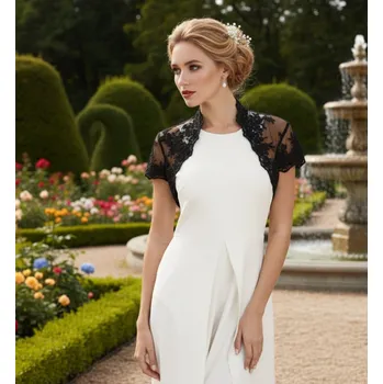 Bolerko Krajkové bolerko s krátkým rukávem - černé: BD-105 Vybraná velikost: 40