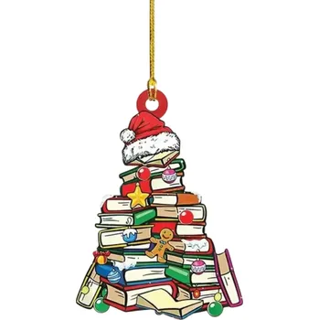 Vánoce Hravá dekorace na stromeček s kreslenými knihami Okenní závěsný přívěsek Knižní ozdoba stromu pro čtenáře a děti