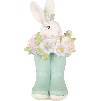 Dekorace králík v modrých holínkách s květy - 9*9*15 cm