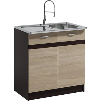 Kuchyňská skříňka Kuchyňská skříňka pod dřez Livia 80 cm dub sonoma/tmavě hnědá