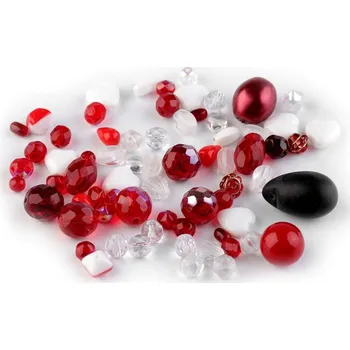 Korálek Skleněné korálky ramš ohňovky sáček 50 gramů - 2 červená