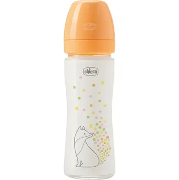 Kojenecká láhev CHICCO Kojenecká skleněná láhev Perfect Easy 240 ml, pomalý silikonový průtok, pro dívky, 0m+
