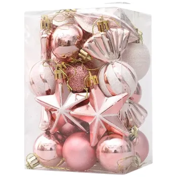 Vánoční dekorace 20 ks Vánoční ozdoby závěsné dekorace Různé tvary koule rampouch hvězda Vánoční dekor do bytu na stromek i interiér růžová