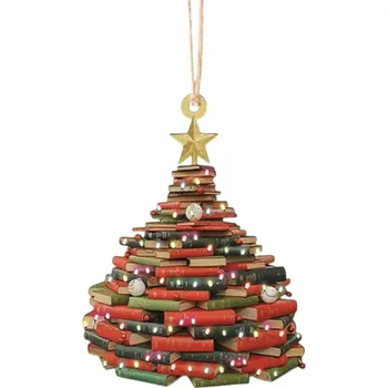 Vánoce Čtenářská dekorace na strom Okenní závěsný přívěsek s motivem knihy Ozdoba stromečku pro milovníky čtení a literatury