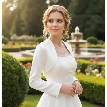 Bolerko Svatební saténové bolerko s knoflíky na rukávu - bílé: BD-61 Vybraná velikost: 36