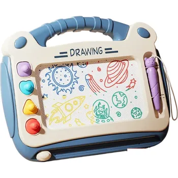 Magnetická kreslící tabulka Dětská magnetická kreslicí deska 30,5 x 23 cm montessori hračka se 4 razítky a 4 barvami pro kreslení a hraní modrá