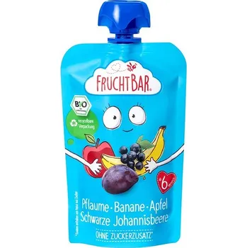 FruchtBar BIO ovocná kapsička s jablkem, banánem, švestkou a černým rybízem 100 g