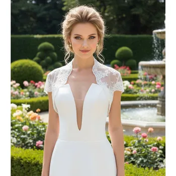 Bolerko Svatební bolerko krajkové, s krátkým rukávem - bílé: BD-105 Vybraná velikost: 36