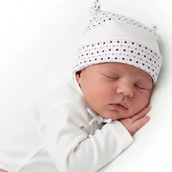 Pokrývka hlavy ESITO | Kojenecká čepice s růžky - srdce bílá / fialová / S