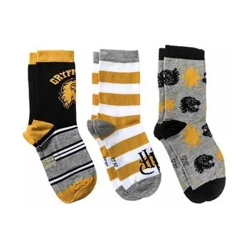 SunCity Ponožky dětské klasické, 3 ks, Nebelvír šedé/žluté, Harry Potter Velikost: 27-30