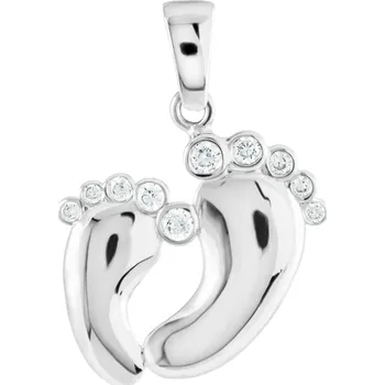 Přívěsek GEMMAX Dětské nožičky z bílého zlata se zirkony – zlatý šperk ryzosti 585/1000 v Dárkovém balení s Certifikátem GLPWB-37091