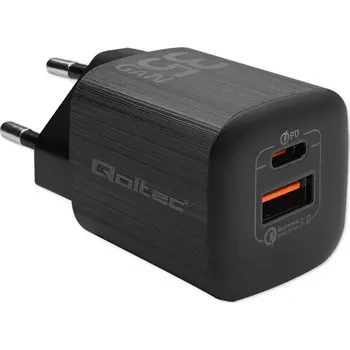 Síťová nabíječka QOLTEC 35 W GaN Ultra, 1× USB‑C PD + 1× USB‑A, černá